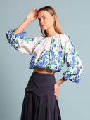 Floral print pleated top TOP Gracia Fashion BLUE S 