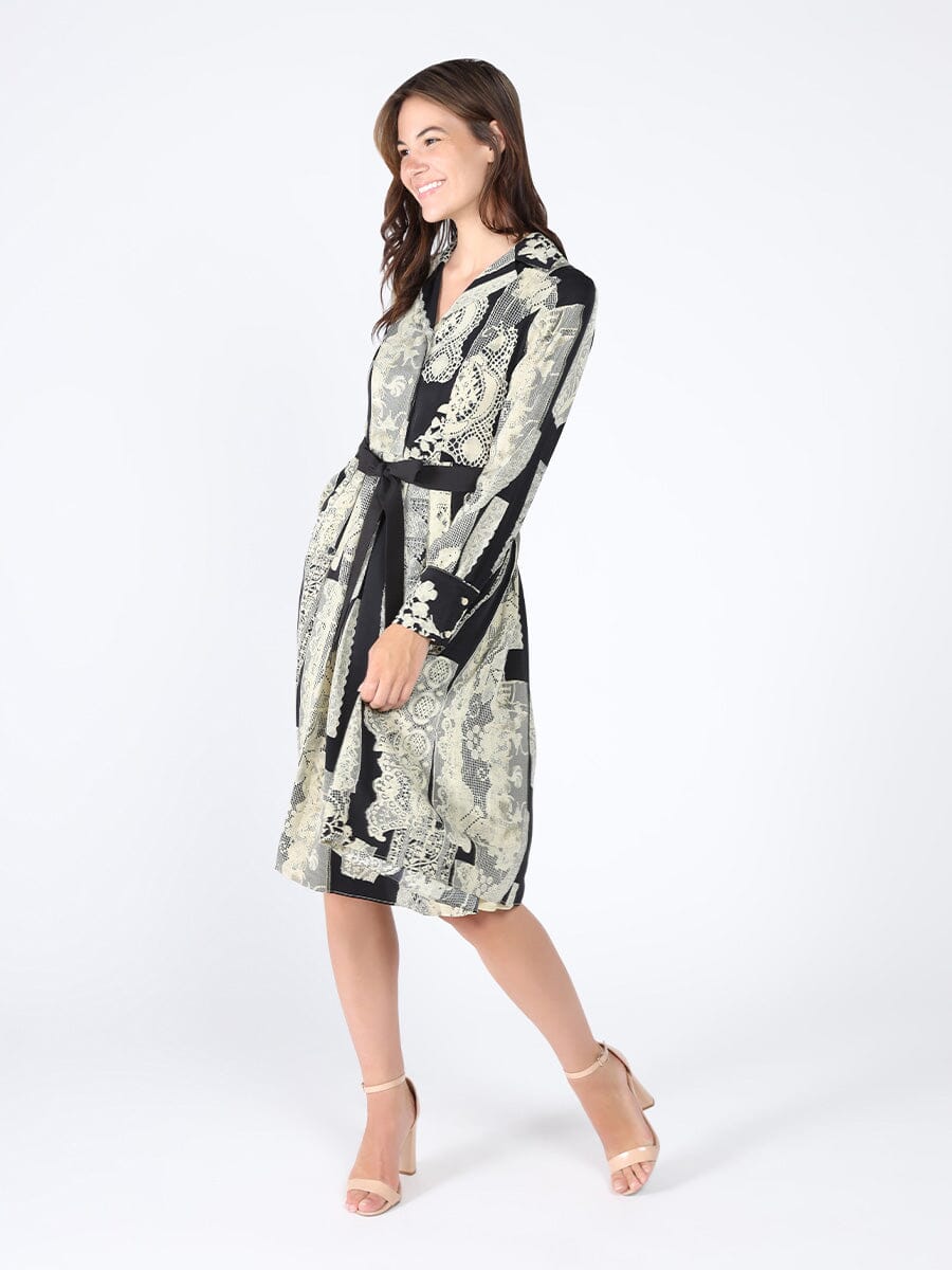 Floral print polyster belt dress DRESS Gracia Fashion BLACK S 