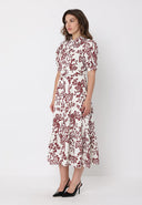 Floral Print Puff Sleeve Button Down Midi Dress DRESS Gracia Fashion 