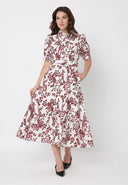 Floral Print Puff Sleeve Button Down Midi Dress DRESS Gracia Fashion 