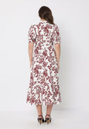 Floral Print Puff Sleeve Button Down Midi Dress DRESS Gracia Fashion 