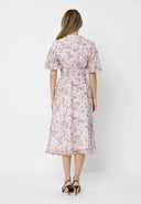 Floral Print Puff Sleeve Elastic Waist A-Line Dres DRESS Gracia Fashion 