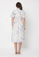 Floral Print Puff Sleeve Elastic Waist A-Line Dres DRESS Gracia Fashion 