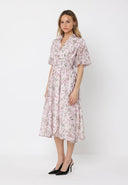 Floral Print Puff Sleeve Elastic Waist A-Line Dres DRESS Gracia Fashion 