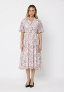 Floral Print Puff Sleeve Elastic Waist A-Line Dres DRESS Gracia Fashion LAVENDER S 