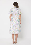 Floral Print Puff Sleeve Elastic Waist A-Line Dress DRESS Gracia Fashion 