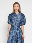 Floral Print Puff Sleeve Organza Top TOP Gracia Fashion BLUE S 