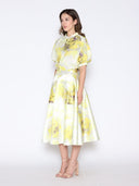 Floral Print Puff Sleeve Round Neck Shirt TOP Gracia Fashion 