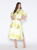 Floral Print Puff Sleeve Round Neck Shirt TOP Gracia Fashion 