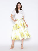 Floral Print Satin A-Line Skirt SKIRT Gracia Fashion 