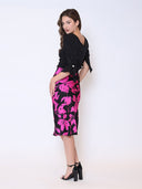 Floral Print Satin Fishtail Midi Skirt SKIRT Gracia Fashion 