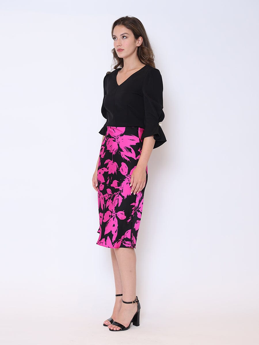 Floral Print Satin Fishtail Midi Skirt SKIRT Gracia Fashion 