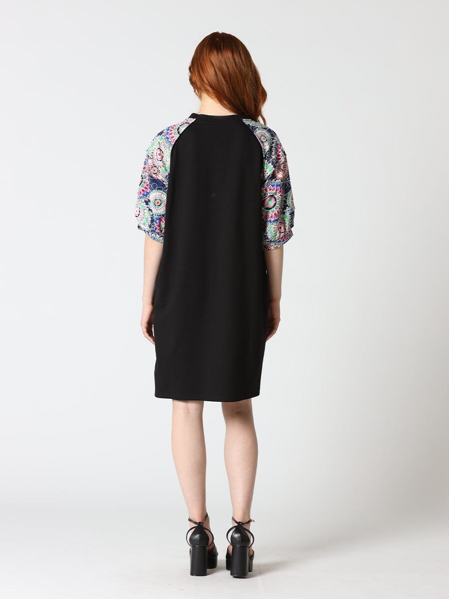 Floral Print Sewing Sleeves Sectioned Mini Dress DRESS Gracia Fashion 