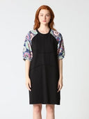 Floral Print Sewing Sleeves Sectioned Mini Dress DRESS Gracia Fashion BLACK S 