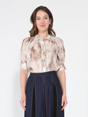 Floral Print Sheered Puff Sleeve Top TOP Gracia Fashion BEIGE S 