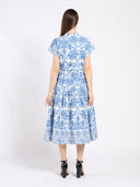 Floral Print Short Sleeve Dress with Ribbon Belt DRESS Gracia Fashion 