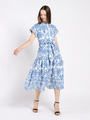 Floral Print Short Sleeve Dress with Ribbon Belt DRESS Gracia Fashion 