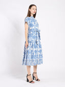Floral Print Short Sleeve Dress with Ribbon Belt DRESS Gracia Fashion 