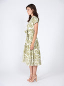 Floral Print Short Sleeve Dress with Ribbon Belt DRESS Gracia Fashion 