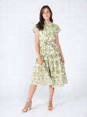 Floral Print Short Sleeve Dress with Ribbon Belt DRESS Gracia Fashion 