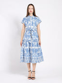 Floral Print Short Sleeve Dress with Ribbon Belt DRESS Gracia Fashion BLUE S 