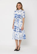 Floral Print Short Sleeve Front Button Down Dress DRESS Gracia Fashion 