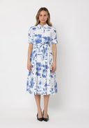 Floral Print Short Sleeve Front Button Down Dress DRESS Gracia Fashion BLUE S 