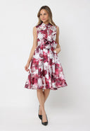Floral Print Sleeveless Button Down Midi Dress DRESS Gracia Fashion 
