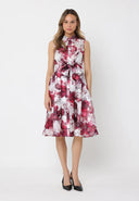 Floral Print Sleeveless Button Down Midi Dress DRESS Gracia Fashion BURGUNDY S 