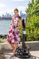 Floral Print Sleeveless Button Down Midi Dress DRESS Gracia Fashion BURGUNDY S 
