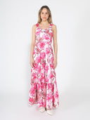 Floral Print Sleeveless Tiered Long Dress DRESS Gracia Fashion PINK S 