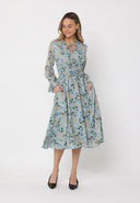Floral Print Tie Neck Smocked Elastic Waist Dress DRESS Gracia Fashion 