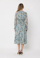 Floral Print Tie Neck Smocked Elastic Waist Dress DRESS Gracia Fashion 