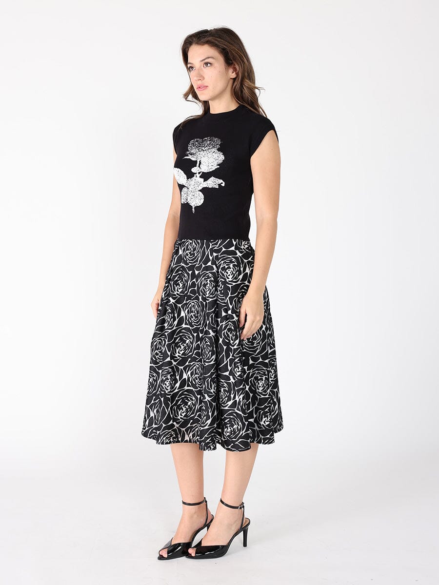 Floral print velvet wide skirt SKIRT Gracia Fashion 