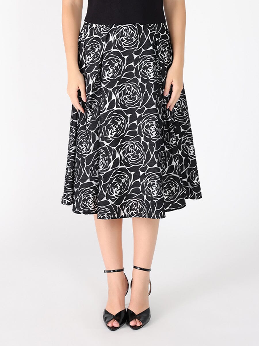 Floral print velvet wide skirt SKIRT Gracia Fashion BLACK S 