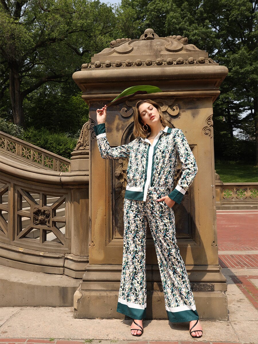 Floral Print Wide Leg Pajama Pants PANTS Gracia Fashion 