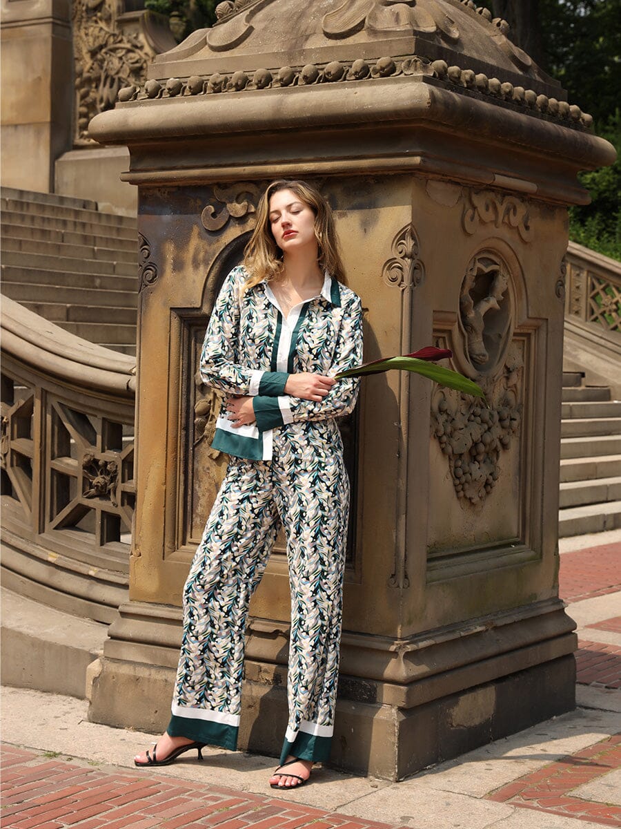 Floral Print Wide Leg Pajama Pants PANTS Gracia Fashion 