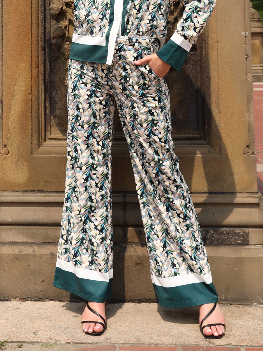 Floral Print Wide Leg Pajama Pants PANTS Gracia Fashion GREEN S 