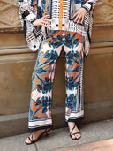 Floral Print Wide Leg Pajama Pants PANTS Gracia Fashion WHITE S 