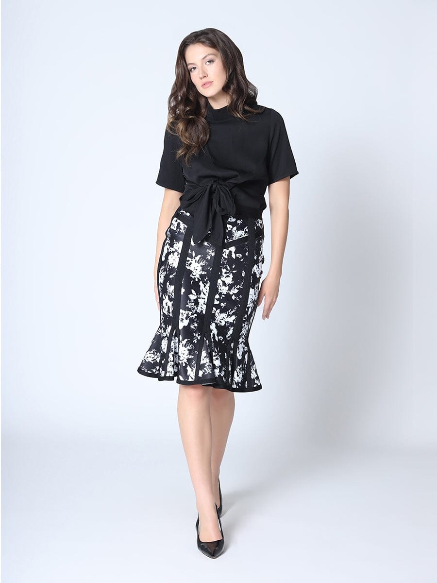 Floral Print with Binding Midi Mermaid Skirt SKIRT Gracia Fashion BLACK S 