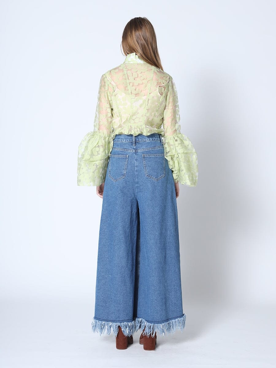 Floral Printed Chiffon Blouse with Bell Sleeves TOP Gracia Fashion 