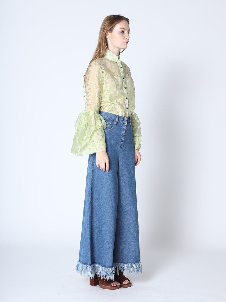 Floral Printed Chiffon Blouse with Bell Sleeves TOP Gracia Fashion 