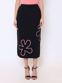 Floral Printed Knit Pencil Skirt SKIRT Gracia Fashion BLACK S 