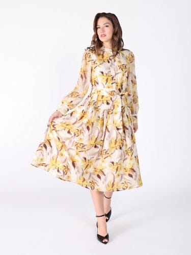 Floral Printed Long Sleeve Belt Dress DRESS Gracia Fashion 