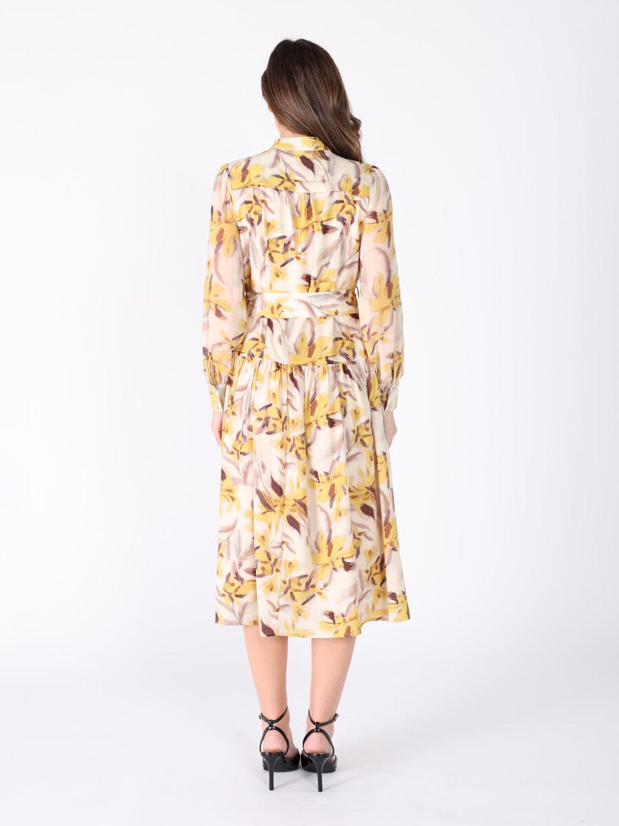 Floral Printed Long Sleeve Belt Dress DRESS Gracia Fashion 
