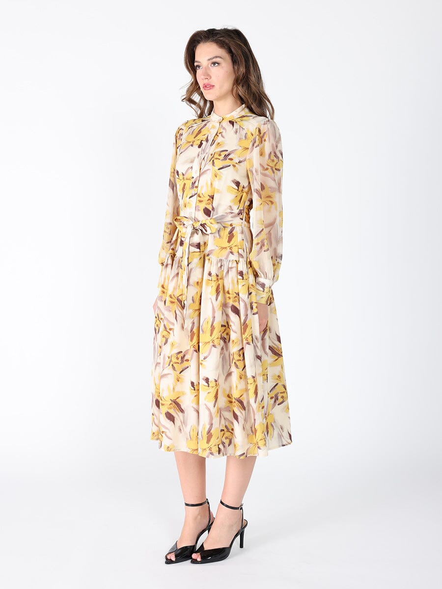 Floral Printed Long Sleeve Belt Dress DRESS Gracia Fashion 