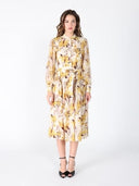 Floral Printed Long Sleeve Belt Dress DRESS Gracia Fashion MUSTARD S 