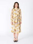 Floral Printed Long Sleeve Belt Dress DRESS Gracia Fashion MUSTARD S 
