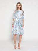 Floral Printed Short Sleeve Belt Dress DRESS Gracia Fashion L/BLUE S 