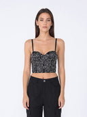 Floral Rhinestone Cami-Bustier Top TOP Gracia Fashion BLACK S 